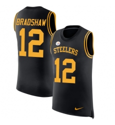 Men's Nike Pittsburgh Steelers #12 Terry Bradshaw Limited Black Rush Player Name & Number Tank Top NFL Jersey