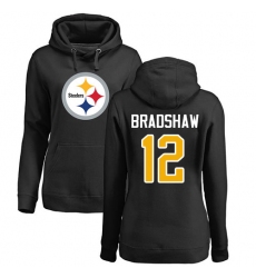 NFL Women's Nike Pittsburgh Steelers #12 Terry Bradshaw Black Name & Number Logo Pullover Hoodie