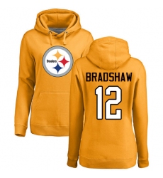 NFL Women's Nike Pittsburgh Steelers #12 Terry Bradshaw Gold Name & Number Logo Pullover Hoodie