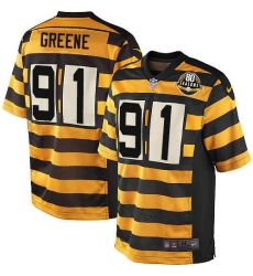 Men's Nike Pittsburgh Steelers #91 Kevin Greene Game Yellow/Black Alternate 80TH Anniversary Throwback NFL Jersey