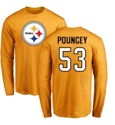 NFL Nike Pittsburgh Steelers #53 Maurkice Pouncey Gold Name & Number Logo Long Sleeve T-Shirt