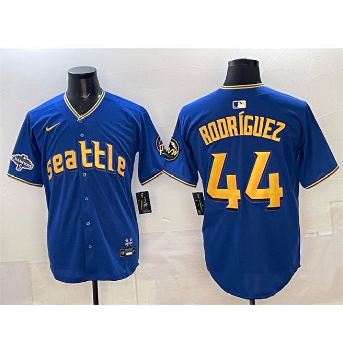 Men's Seattle Mariners #44 Julio Rodríguez Royal With 2025 AL West Division Champions City Connect Limited Stitched Baseball Jersey