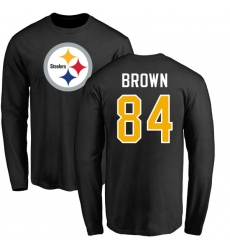 NFL Nike Pittsburgh Steelers #84 Antonio Brown Black Name & Number Logo Long Sleeve T-Shirt