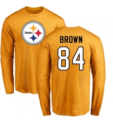 NFL Nike Pittsburgh Steelers #84 Antonio Brown Gold Name & Number Logo Long Sleeve T-Shirt