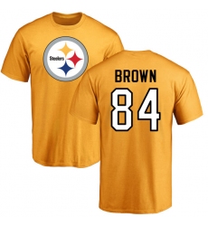 NFL Nike Pittsburgh Steelers #84 Antonio Brown Gold Name & Number Logo T-Shirt