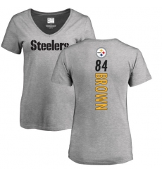 NFL Women's Nike Pittsburgh Steelers #84 Antonio Brown Ash Backer V-Neck T-Shirt