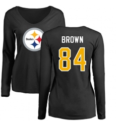 NFL Women's Nike Pittsburgh Steelers #84 Antonio Brown Black Name & Number Logo Slim Fit Long Sleeve T-Shirt