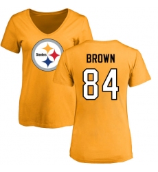 NFL Women's Nike Pittsburgh Steelers #84 Antonio Brown Gold Name & Number Logo Slim Fit T-Shirt