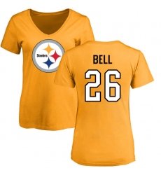 NFL Women's Nike Pittsburgh Steelers #26 Le'Veon Bell Gold Name & Number Logo Slim Fit T-Shirt