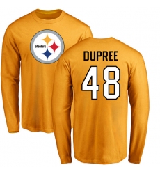 NFL Nike Pittsburgh Steelers #48 Bud Dupree Gold Name & Number Logo Long Sleeve T-Shirt