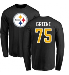 NFL Nike Pittsburgh Steelers #75 Joe Greene Black Name & Number Logo Long Sleeve T-Shirt