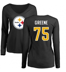 NFL Women's Nike Pittsburgh Steelers #75 Joe Greene Black Name & Number Logo Slim Fit Long Sleeve T-Shirt