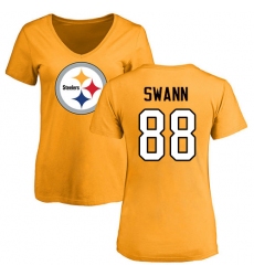 NFL Women's Nike Pittsburgh Steelers #88 Lynn Swann Gold Name & Number Logo Slim Fit T-Shirt