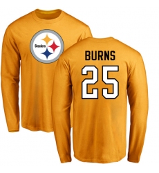 NFL Nike Pittsburgh Steelers #25 Artie Burns Gold Name & Number Logo Long Sleeve T-Shirt