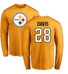 NFL Nike Pittsburgh Steelers #28 Sean Davis Gold Name & Number Logo Long Sleeve T-Shirt