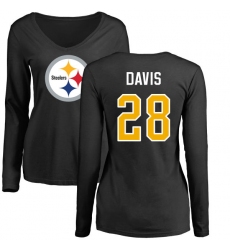 NFL Women's Nike Pittsburgh Steelers #28 Sean Davis Black Name & Number Logo Slim Fit Long Sleeve T-Shirt