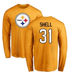 NFL Nike Pittsburgh Steelers #31 Donnie Shell Gold Name & Number Logo Long Sleeve T-Shirt