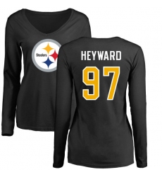 NFL Women's Nike Pittsburgh Steelers #97 Cameron Heyward Black Name & Number Logo Slim Fit Long Sleeve T-Shirt