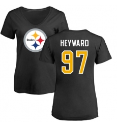 NFL Women's Nike Pittsburgh Steelers #97 Cameron Heyward Black Name & Number Logo Slim Fit T-Shirt