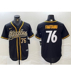 Men's Pittsburgh Steelers #76 Troy Fautanu Black With Cool Base Stitched Baseball Jerseys