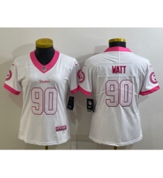Women's Pittsburgh Steelers #90 TJ Watt White Pink Vapor Untouchaable Limited Stitched Jersey