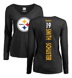 NFL Women's Nike Pittsburgh Steelers #19 JuJu Smith-Schuster Black Backer Slim Fit Long Sleeve T-Shirt