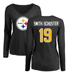 NFL Women's Nike Pittsburgh Steelers #19 JuJu Smith-Schuster Black Name & Number Logo Slim Fit Long Sleeve T-Shirt