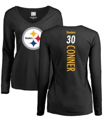 NFL Women's Nike Pittsburgh Steelers #30 James Conner Black Backer Slim Fit Long Sleeve T-Shirt