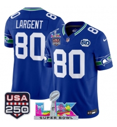 Men's Seattle Seahawks #80 Steve Largent Royal 2025 F.U.S.E. Super Bowl LX And 50th Season & USA 250 Vapor Throwback Limited Football Stitched Jersey
