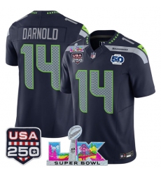 Men's Seattle Seahawks #14 Sam Darnold Navy 2025 F.U.S.E. Super Bowl LX And 50th Season & USA 250 Vapor Throwback Limited Football Stitched Jersey