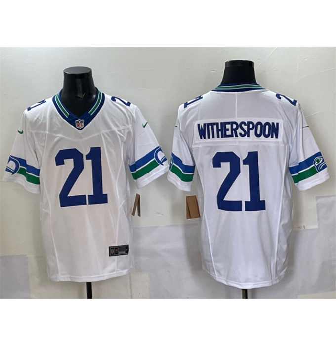 Men's Seattle Seahawks #21 Devon Witherspoon White F.U.S.E. Throwback Vapor Limited Football Stitched Jersey