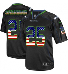 Men's Nike Seattle Seahawks #25 Richard Sherman Elite Black USA Flag Fashion NFL Jersey