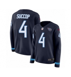 Women's Nike Tennessee Titans #4 Ryan Succop Limited Navy Blue Therma Long Sleeve NFL Jersey