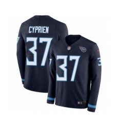 Men's Nike Tennessee Titans #37 Johnathan Cyprien Limited Navy Blue Therma Long Sleeve NFL Jersey