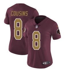 Women's Nike Washington Redskins #8 Kirk Cousins Elite Burgundy Red/Gold Number Alternate 80TH Anniversary NFL Jersey