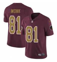 Men's Nike Washington Redskins #81 Art Monk Burgundy Red/Gold Number Alternate 80TH Anniversary Vapor Untouchable Limited Player NFL Jersey