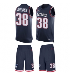 Men's Nike New England Patriots #38 Brandon Bolden Limited Navy Blue Tank Top Suit NFL Jersey