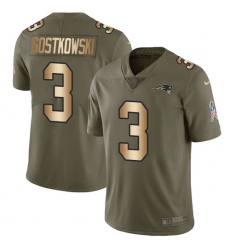 Men's Nike New England Patriots #3 Stephen Gostkowski Limited Olive/Gold 2017 Salute to Service NFL Jersey