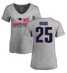 Women's Nike New England Patriots #25 Eric Rowe Heather Gray 2017 AFC Champions V-Neck T-Shirt