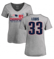 Women's Nike New England Patriots #33 Dion Lewis Heather Gray 2017 AFC Champions V-Neck T-Shirt