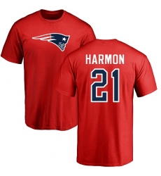 NFL Nike New England Patriots #21 Duron Harmon Red Name & Number Logo T-Shirt