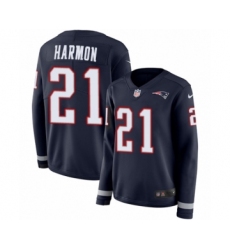 Women's Nike New England Patriots #21 Duron Harmon Limited Navy Blue Therma Long Sleeve NFL Jersey