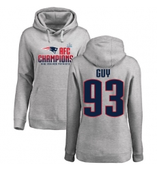 Women's Nike New England Patriots #93 Lawrence Guy Heather Gray 2017 AFC Champions Pullover Hoodie