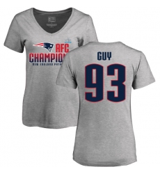 Women's Nike New England Patriots #93 Lawrence Guy Heather Gray 2017 AFC Champions V-Neck T-Shirt