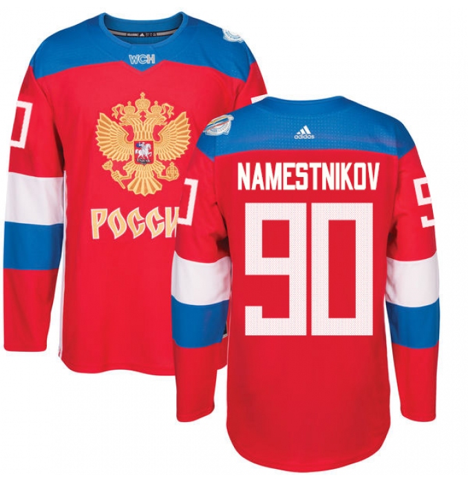 Men's Adidas Team Russia #90 Vladislav Namestnikov Premier Red Away 2016 World Cup of Hockey Jersey