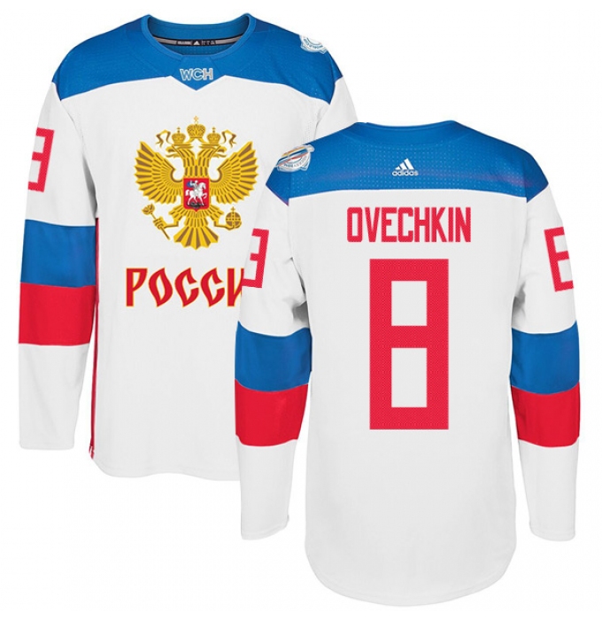 Men's Adidas Team Russia #8 Alexander Ovechkin Authentic White Home 2016 World Cup of Hockey Jersey
