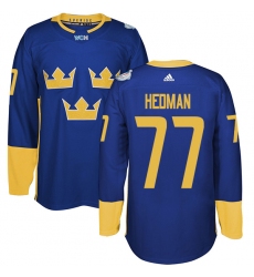Men's Adidas Team Sweden #77 Victor Hedman Premier Royal Blue Away 2016 World Cup of Hockey Jersey
