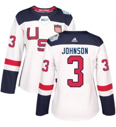 Women's Adidas Team USA #3 Jack Johnson Premier White Home 2016 World Cup Hockey Jersey