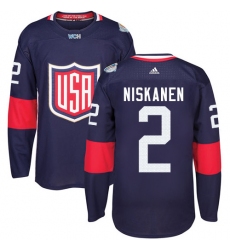 Youth Adidas Team USA #2 Matt Niskanen Premier Navy Blue Away 2016 World Cup Ice Hockey Jersey