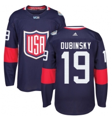 Youth Adidas Team USA #19 Brandon Dubinsky Premier Navy Blue Away 2016 World Cup Ice Hockey Jersey